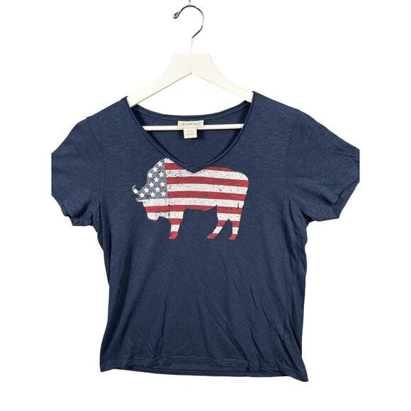 Ariat Tops - Ariat Shirt Womens XL Blue‎ Short Sleeve Crew Neck Cowgirl American Flag Bison